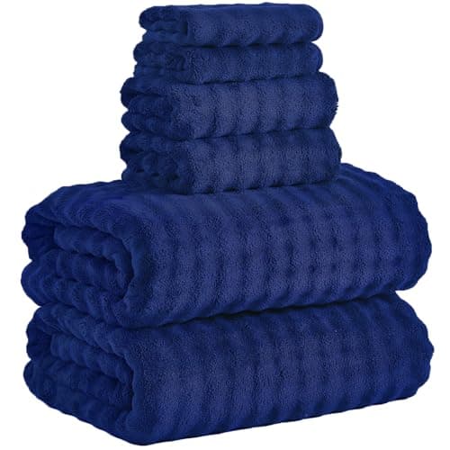 KBY Bath Towels Set 6 Piece 40x80 Inches，2 Extra Large Bath Sheets 2 Hand Towels 2 Washcloths，Highly Absorbent Quick Dry Microfiber,Ultra Soft Towel Set for Bathroom，Spa，Gym， Hotel(Navy Blue) - Image 1