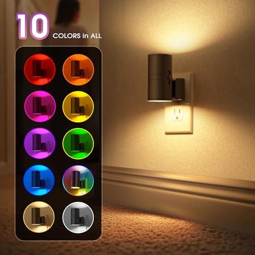 Briignite Night Lights Plug into Wall, 1 Pack 11-Color Changing Night Light with 1 Remote Control, 3000K+6000K+RGB LED Nightlight for Kids with Light Sensor, 0-100 LM Adjustable for Bedroom, Stairway - Thumbnail 2