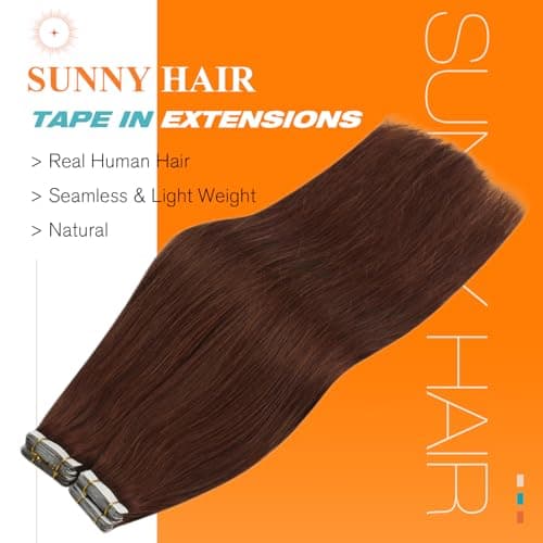 Sunny Hair Tape in Hair Extensions Real Human Hair Invisible Remy Hair Extensions Tape ins for Women Medium Manogany Brown 16 inch 20Pcs 50G - Thumbnail 2