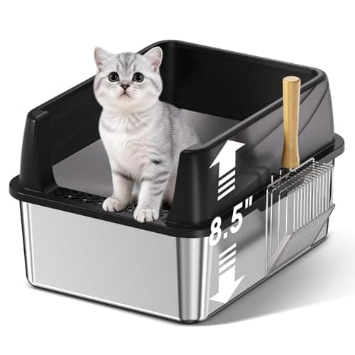 Stainless Steel Litter Box with Lid: Metal Cat Litter Box for Small Cats with Scoop, High Sided Kitty Litter Pan Tray, 17.4'' x 13.5'' x 8.5'', Non-Stick, Anti-Leakage, Easy Cleaning (Black) - Image 1