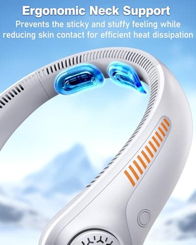 EYERZ Portable Neck Fan - Rechargeable Personal Fan with Neck Support, 5-Speed Quiet Lightweight Long Lasting Neck Fan, Fathers Day, Mothers Day Gifts, Full Surround Cooling for Travel, Hot Flashes - Thumbnail 2