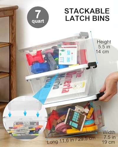 EOENVIVS Plastic Storage Bins with Lids 6 Pack Storage Organizer, 7 Quart Stackable Storage Boxes with Buckle Lids and Handle easy for Home Office Pantry Organization, Clear - Thumbnail 5