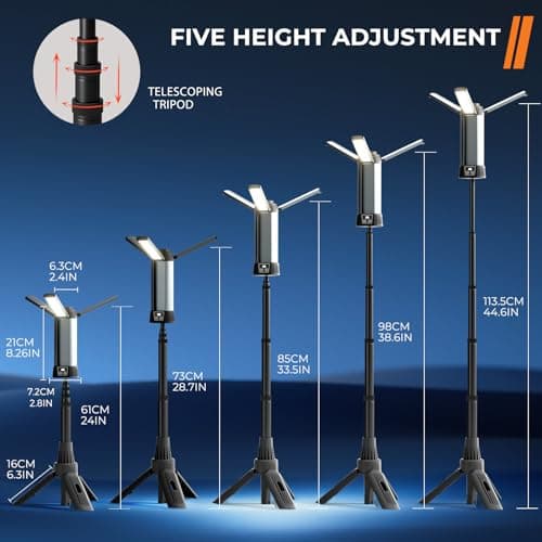 Geisofu Rechargeable Work Light with Stand, Outdoor LED Cordless Camping Light with Portable Telescopic Bracket, 3.7 Ft Tall 6AH Battery, 2000 Lumen Construction Lights with Carrying Bag Grey Small - Thumbnail 5