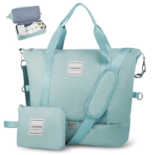 WOOMADA Weekender Bag for Women - Travel Duffel with Shoe Compartment & Wet Pocket, Personal Item & Overnight Bag for Airlines, Sport Gym Tote (Blue) - Image 1