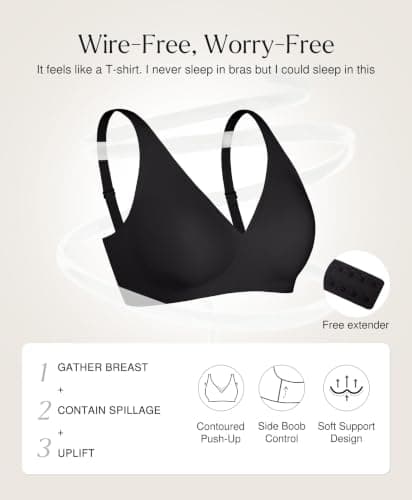 Jelly Bra Comfortable Bras for Women Wireless Push Up Bra Seamless Comfy No Underwire Supportive Bralettes Deep V Tshirt Bras Black - Thumbnail 4