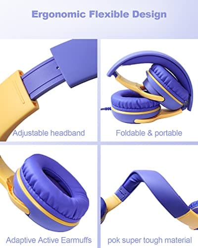 Kids Headphones Wired with Microphone for ipad Computer Laptop for Boys Girls Volume Limit Foldable Over Ear Headset for School 3.5mm Jack - Thumbnail 2