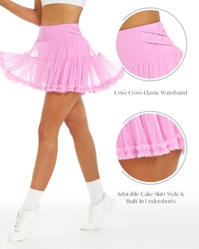 Stelle Women's High Waist Athletic Skorts with Shorts Pockets Ruffle Flowy Mini Cake Skirt Layered Pleated Cute Casual Summer (Cotton Candy,XXS) - Thumbnail 6