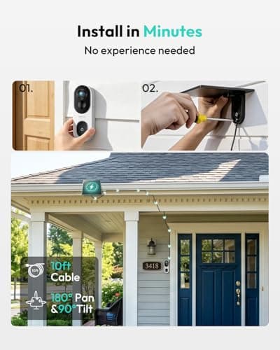 BOTSLAB Solar Powered Doorbell Camera Wireless, No Subscription Required, 2K Video Doorbell with Head-to-Toe View, Package Detection, Human Detection, 2-Way Audio, Easy Installation, 2.4GHz WiFi Only - Thumbnail 5