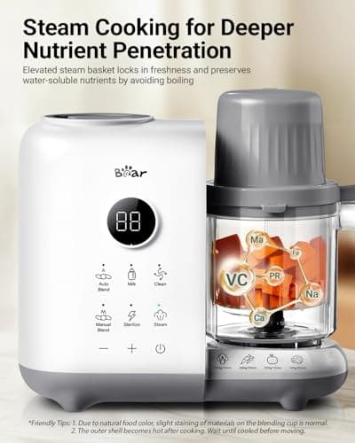 Bear Baby Food Maker with 18.5oz Dual-Layer Steam Baskets, OneStep Baby Food Processor Steamer Puree Blender Grinder Mills, Auto Cooking Grinding&Sterili-zing for Healthy Homemade Baby Food, BPA-Free - Thumbnail 5