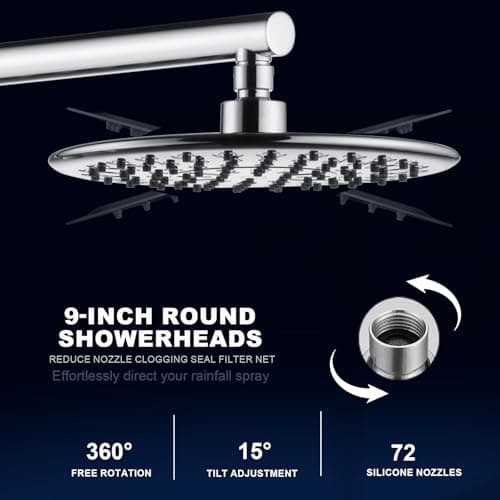 9 Inch Rain Shower Head System with Handheld Spray, Handheld Shower Heads with Multi Spray Modes, Brass Diverter Valve, 360° Swivel Adjustable Rainfall Shower, Chrome Shower Faucet Set for Bathroom - Thumbnail 3