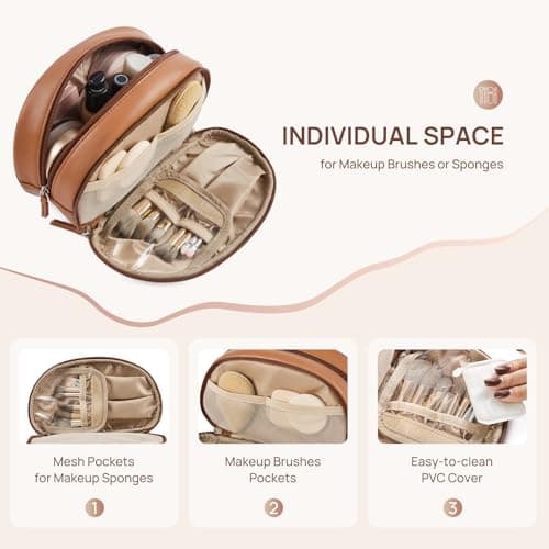 Telena Medium Makeup Bag, Travel Make Up Bag for Women, Vegan Leather Cosmetic Bag for Travel Essentials - Thumbnail 2