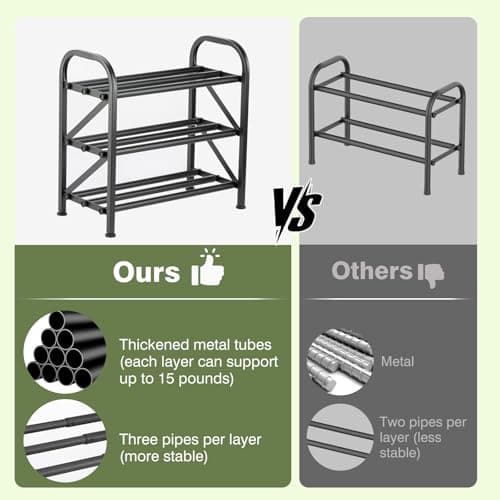 Atrastout 3-Tier Shoe Rack for Closet, 16"-32" Expandable ShoeRackAdjustable for Entryway Closet Doorway SturdyMetal, Black - Thumbnail 4
