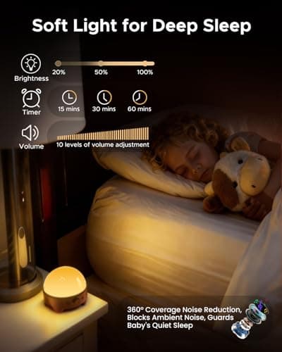TeckyGem Baby Sound Machine & Night Light for Nursery | 3-In-1 White Noise Sound Machine, Dimmable Nursery Lamp & Projector | 20 Soothing Sounds, Baby Sleep Aid, Gift for Kids, Bedtime & Breastfeeding - Thumbnail 5