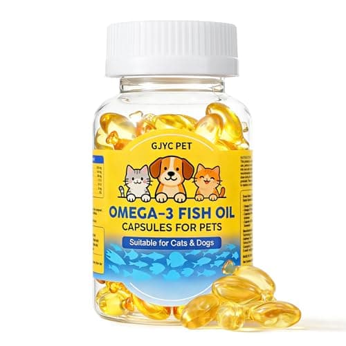 GJYC PET Fish Oil for Dogs & Cats – Deep Sea Omega-3 EPA & DHA for Skin & Coat Health – Daily Wellness Supplement with Vitamins A, D3 & E – 60 Softgels