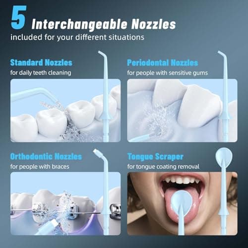 Water Dental Flosser Pick for Teeth Portable Oral Irrigator Rechargeable Travel Irrigation Cleaner 320ML Electric Flossing, IPX8 Waterproof, Waterproof Flossing Cleaning Picks for Home Travel (Blue) - Thumbnail 5