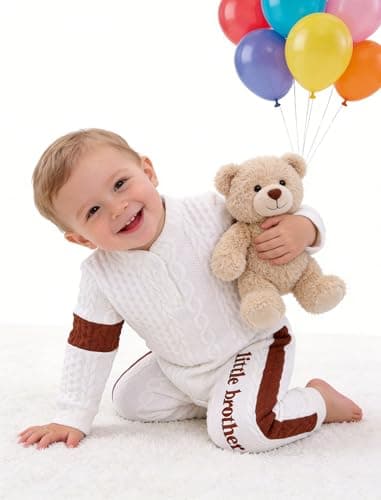 Hihosdor Newborn Boy Outfits Knit Long Sleeve Romper Pants Set Fall Winter Baby Boy Clothes, Brown, 3-6 Months - Thumbnail 4