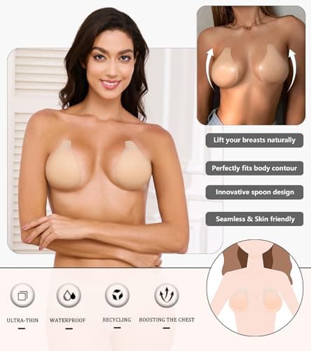 Bontierie Nipple Covers Sticky Push up Bra Added Lift Seamless Ultra-Thin Pasties Women Adhesive Bras Nude - Thumbnail 2