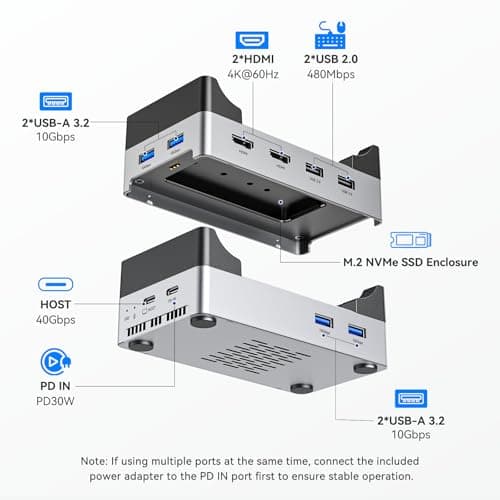 ANYOYO Mac mini M4 Dock, 40Gbps Docking Station Stand with 8TB M.2 NVMe SSD Enclosure, Dual HDMI 4K@60Hz, 4×USB-A (10Gbps), 2×USB-A 2.0, PD30W, Wi-Fi Friendly Design, USB Hub for Mac mini M4&M4 Pro - Thumbnail 2