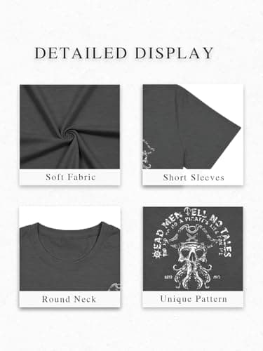 QIXYN Pirate Shirt Couple Matching Shirts Vintage Skeleton Shirt Skull Graphic Tee Family Vacation Short Sleeve Tops - Thumbnail 5