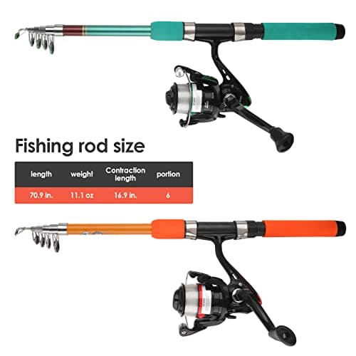 2PCS Fishing Rod Reel Combo 5.9FT Telescopic Fishing Pole Spinning Reel with Baits Hooks Storage Bag Compact Collapsible Fishing Pole Starter Kit for Kids Youth Adults Travel Fishing Gear - Thumbnail 3