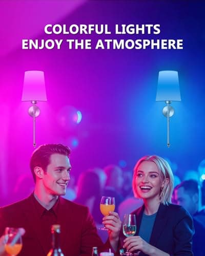 FCPVHOY Battery Operated Wall Sconce Set of 2, Dimmable Wireless Wall Lights with Remote Control, 3 Color Temperatures &15 RGB Colors, Rechargeable Cordless Wall Lamp for Bedroom, Living Room, Hallway - Thumbnail 6