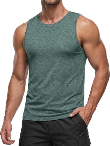 PINSPARK Men's Tank Tops Quick Dry Bodybuilding Muscle Shirts Lightweight Breathable Sleeveless Shirts Athletic Gym Workout Tank L Green - Image 1