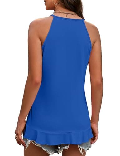JUSTFASHIONNOW Womens Halter Tank Top Dressy Casual High Neck Tank Camisole Tops Flowy Ruffle Hem Sleeveless Summer Blouses Beach Vacation Clothes (Royal Blue,Large) - Thumbnail 6