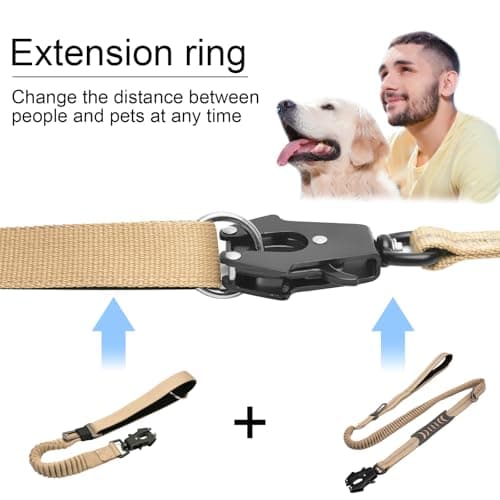 20” Strong Short Leash for Dog, Heavy Duty Bungee Dogs Leash with Padded Handle Car Seatbelt, Small Dog Training Leashs for Large or Medium Dogs - Can be Used with Other leashes (Khaki) - Thumbnail 4