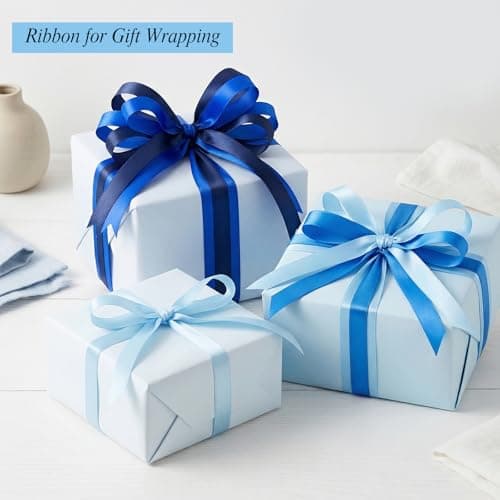 woric Double Faced Blue Ribbon 3/8 Inch x 5 Rolls Total 50 Yards, 10 Yd/Roll Craft Thin Satin Ribbon for Gift Wrapping Hair Bows Baby Bridal Shower Wedding Graduation Mother's Day Decoration - Thumbnail 4