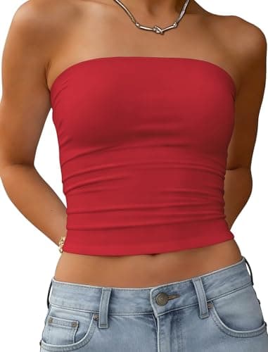 Matunana Women's Tube Top Strapless Crop Bandeau Tops Basic Y2K Summer Clothes 2026 Red XS - Image 1