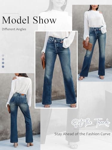 HDLTE Women Crossover Wide Leg Jeans - Stretch Baggy High Waisted Trendy Boyfriend Jeans with Crisscross Y2K 90s Style - Thumbnail 5