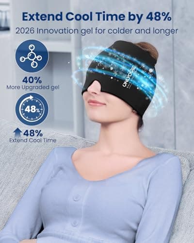 ONLYCARE Migraine Relief Cap, Soothing Migraine Mask, Upgraded Odorless Gel Ice Head Wrap, Hot and Cold Therapy, Headache Ice Pack for Tension, Stress, Hangover (Black) - Thumbnail 3