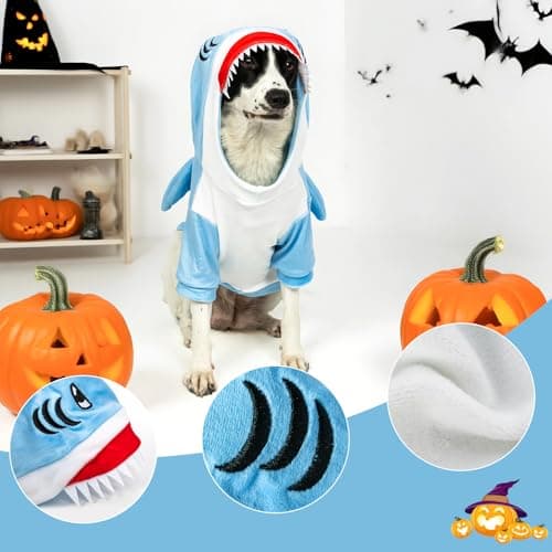 NACOCO Halloween Shark Dog Costume - Pet Christmas New Year Hoodie Warm Party Coat Outfit for Small and Medium Cat Dog Clothes(Blue Shark,XL) - Thumbnail 2