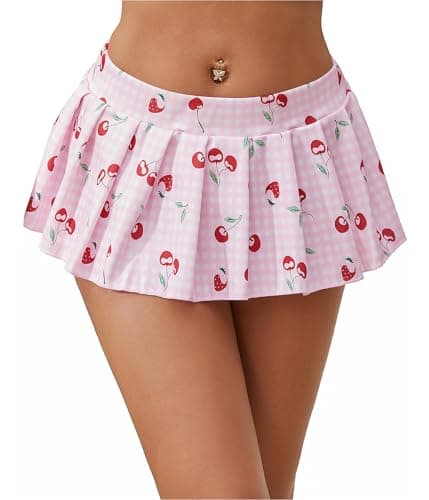 Enyprok Women Pleated Skirts for Women Y2k Mini Skirt Casual Short Skirts Micro Skirt Cherry Print 2X Large - Image 1