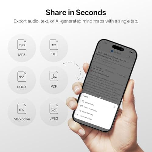 VIAIM OpenNote Professional AI Note Taker Earbuds, MFi Certified Open-Ear Voice Recorder, 53H Battery, Instant Call & Meeting Recording, Live Transcription & AI Summary, IP55, Black - Thumbnail 6
