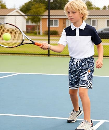 Cozople Boys Sports Shorts Size 8 Kids Grey Mosaic Print Running Short Lightweight Basketball Shorts Casual Daily Wear - Thumbnail 4