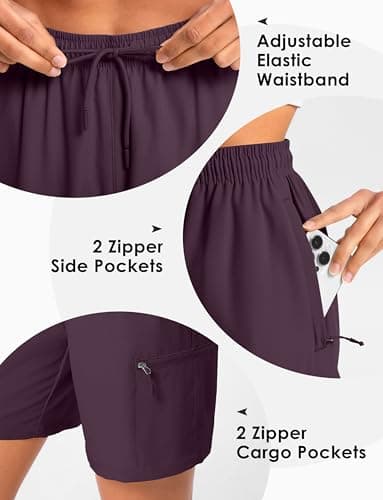 Cyasundent Women's 7" Hiking Cargo Shorts Lightweight Stretch Quick Dry Athletic Golf Summer Bermuda Shorts for Women (Wine_XL) - Thumbnail 4