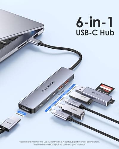 LENTION 6-in-1 USB C Hub 10Gbps, USB 3.2 Gen 2 High Speed Hub with 4K HDMI, 100W PD Charging, 2 USB-C & 2 USB-A Ports, Multiport Adapter for MacBook Pro/Air/Neo, iPad Pro/Air, iPhone (CE37,Grey) - Thumbnail 2