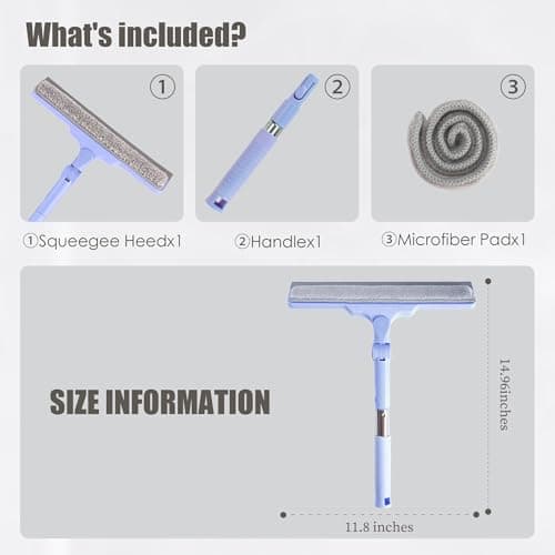 Shower Squeegee for Glass Doors, Cleaning Tile Wall,Car,Windshield Squeegee with 12" Blade and 15" Long Handle Bathroom Cleaner Tool for Household Home Window Mirror, - Thumbnail 3
