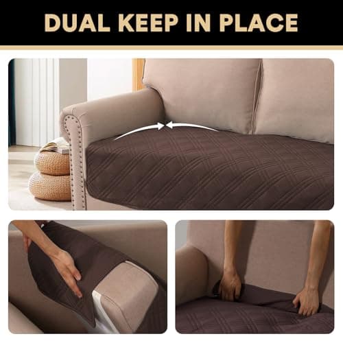 PrinceDeco Waterproof Pet Blanket Dog Bed Cover with Non-Slip Back for Furniture Bed Sofa, Couch Covers for 3 Cushion Couch Sofa Pet Friendly,Brown,47x68 Inch - Thumbnail 4