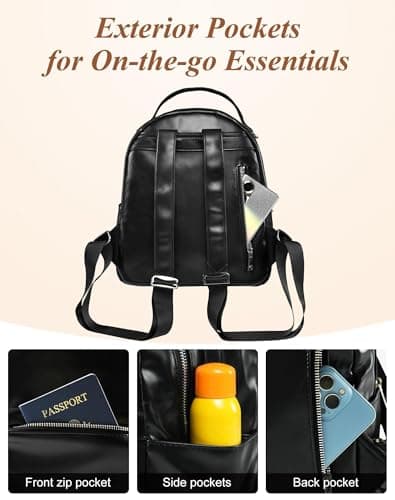 Fmeida Mini Backpack for Women Designer Vegan Leather Small Backpacks Purse Convertible Shoulder Bag Fashion Ladies Daypack w Tassel, Black - Thumbnail 4
