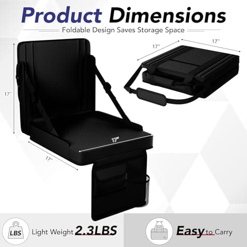 janiry Stadium Seats with Back Support 1PACK Adjustable Bleacher Chairs with Back and Cushion Bleacher Seat with Cup Holder, Carry Handle & Shoulder Strap for Outdoor Sports Events, Picnics, Black - Thumbnail 2