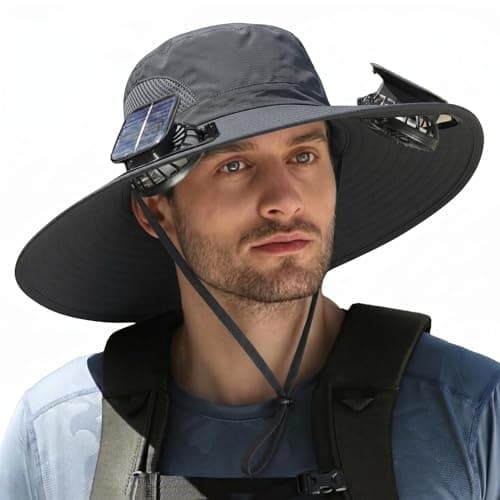 Hat with Fans Solar Power for Instant Cooling, Acrylic Sombrero con Ventilador Solar with Sun Protection for Men, Fishing Hat for Men to Stay Cool While Fishing (Black) - Image 1