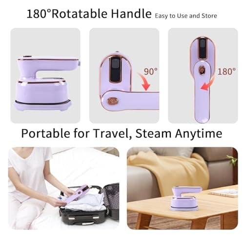 1000W Travel Steamer for Clothes, Portable 2-in-1 Handheld Steamer & Iron, 20s Fast Heat-Up, Sharp-Corner Detail Panel, Foldable 180° Handle, Compact for Home & Travel (Grape Purple) - Thumbnail 3