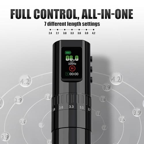 Tattoo Gun Kit Wireless Tattoo Kit Complete for Beginner, Urex G2 Tattoo Machine Kit Professional, 7 Adjustable Stroke Tattoo Pen, Dual 1600 mAh Machine Gun Battery, 20pcs Mixed Cartridge Needles - Thumbnail 3
