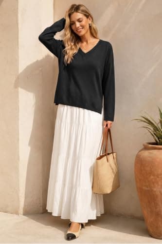 Arach&Cloz Women's Wool Blend Oversized Fall Casual Sweater Black L - Thumbnail 6
