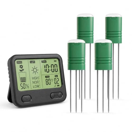 VODESON Soil Moisture Meter for Plants, Multi-Zone Wireless Soil Test Kit & Soil Thermometer, TDR 4-in-1 Plant Water Meter, 230ft RF, IPX5 Waterproof, Indoor Outdoor Garden Lawn Farm(Display+4 Sensor) - Image 1