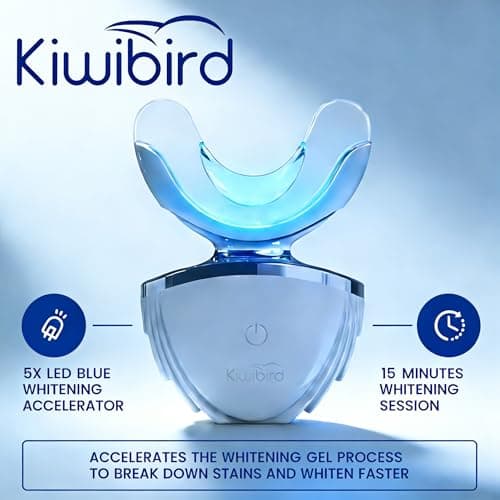 KIWIBIRD Teeth Whitening Kit for Sensitive Teeth - Enamel-Safe, 3 Gel Pens + LED Light with Wireless Charging Case, IPX7 Waterproof at-Home Dental Care (Blue Light) - Thumbnail 3
