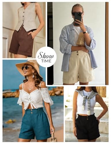GRACE KARIN Linen Short for Women Honeymoon Vacation Outfits Travel Lounge Shorts with 2 Buttons Pockets Denim Blue M - Thumbnail 6