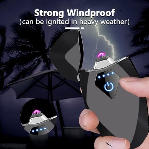 RSBYE Plasma Lighter Windproof Dual Arc Lighter USB Rechargeable Electric Lighters with LED Battery Indicator Mini Pocket Lighters for Candle（Business Black） - Thumbnail 2